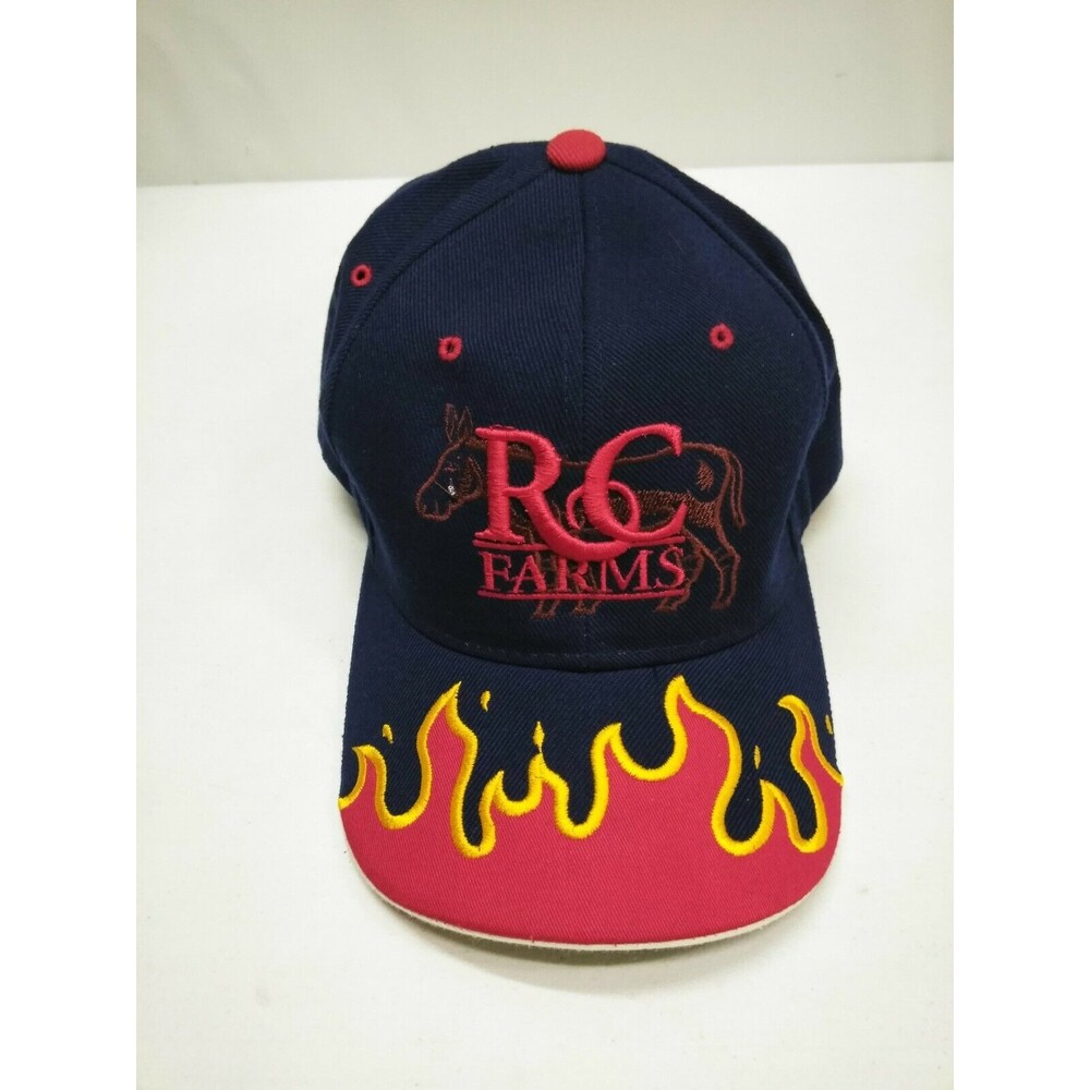 RC Farms Cap Hat Trucker Red Blue Yellow Embroidered Donkey Fire Flames One Size - Picture 1 of 9